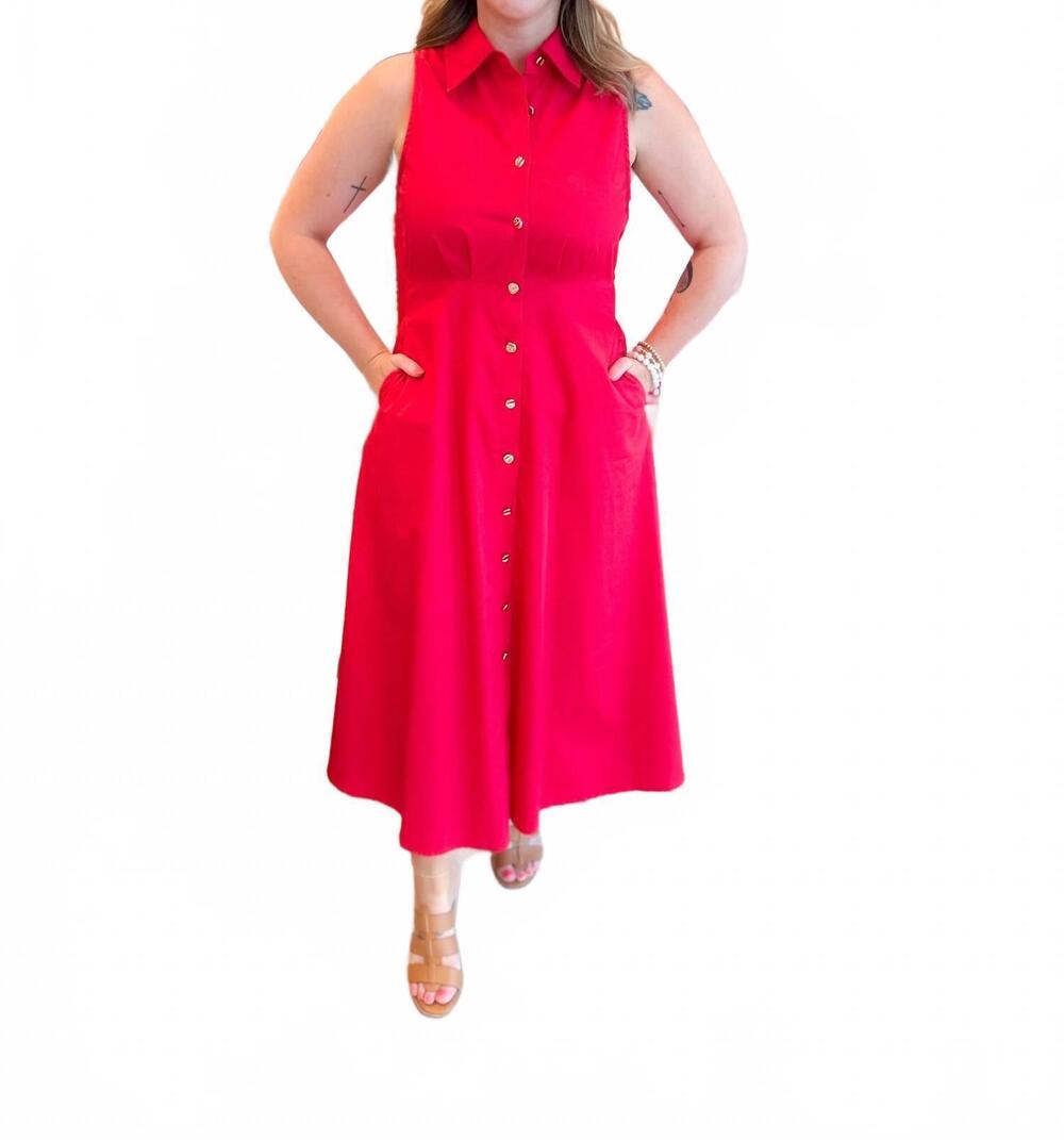 NEW ENTRO sleeveless midi dress in red